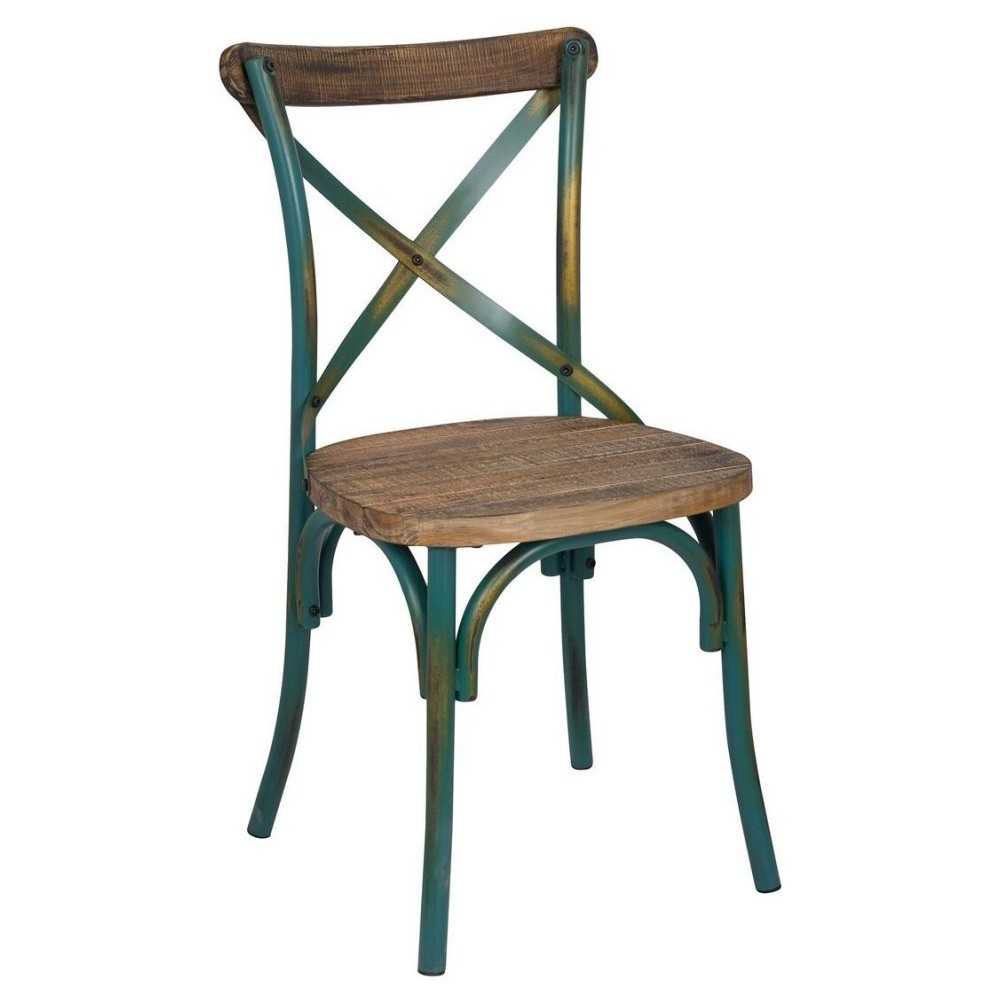 ACME Zaire Side Chair (1Pc), Antique Turquoise & Antique Oak