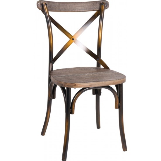 ACME Zaire Side Chair (1Pc), Antique Copper & Antique Oak