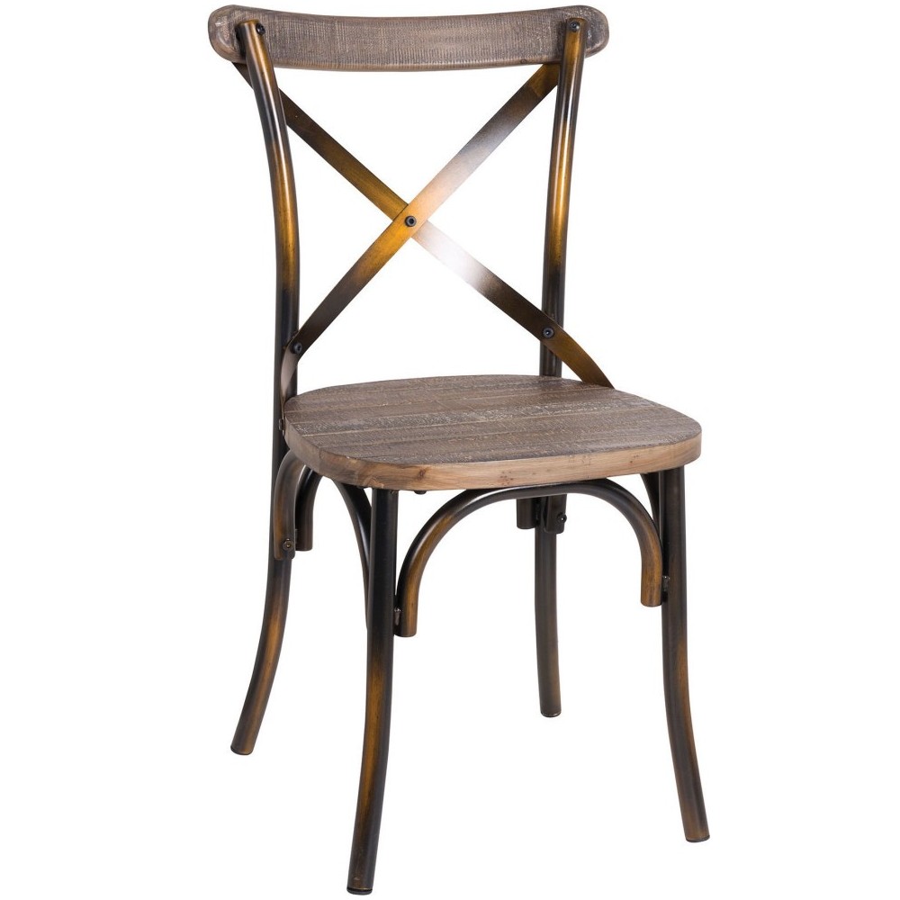 ACME Zaire Side Chair (1Pc), Antique Copper & Antique Oak