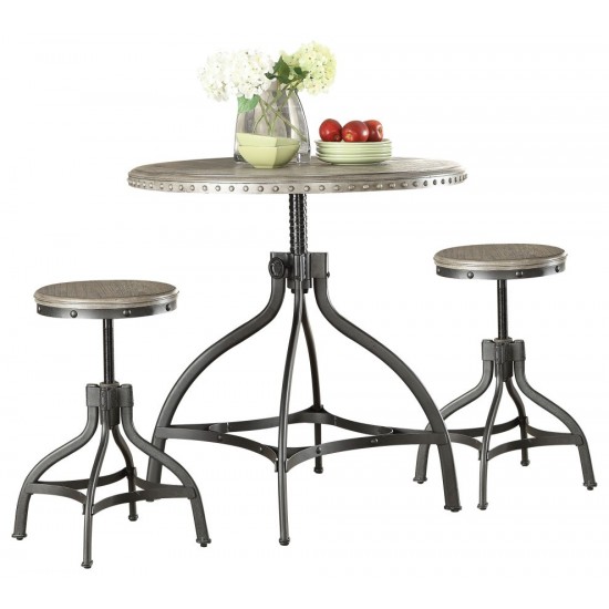 ACME Fatima 3Pc Pack Adjustable Counter Height Set, Gray Oak