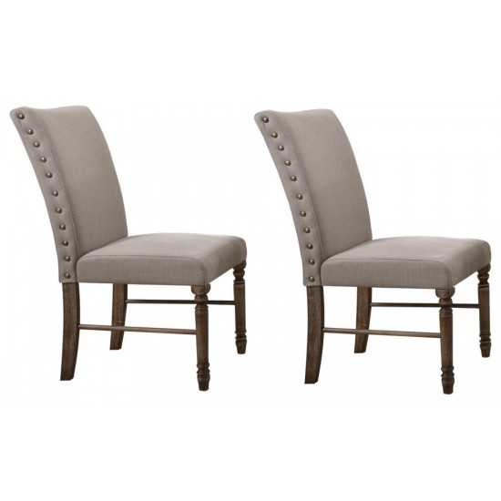 ACME Leventis Side Chair (Set-2), Cream Fabric & Weathered Oak