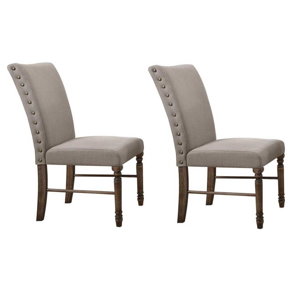 ACME Leventis Side Chair (Set-2), Cream Fabric & Weathered Oak