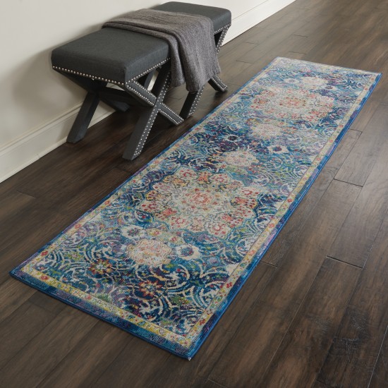 Nourison Ankara Global ANR03 Runner Rug, Blue, 2' x 6'