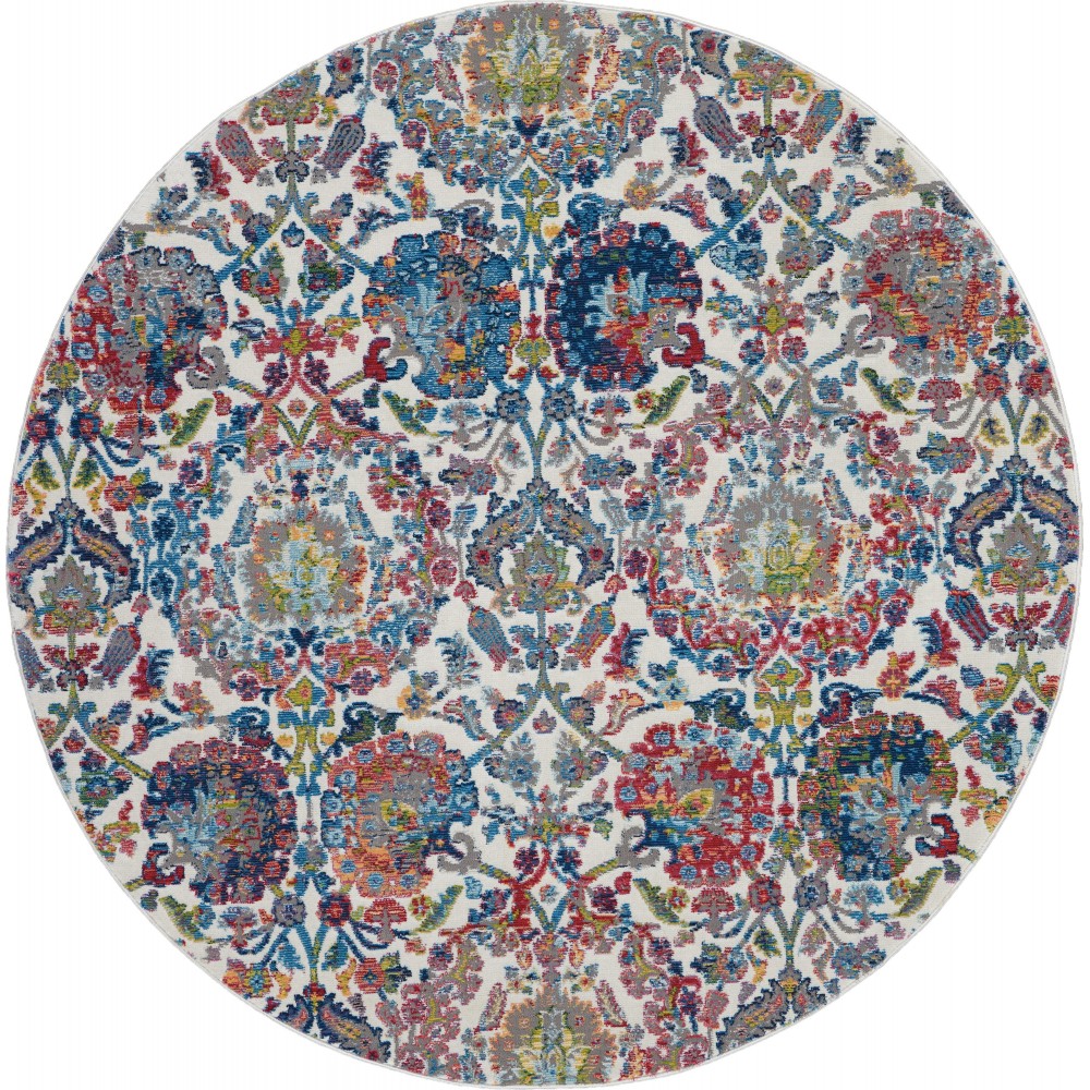 Nourison Ankara Global ANR06 Area Rug, Ivory/Blue, 6' x Round