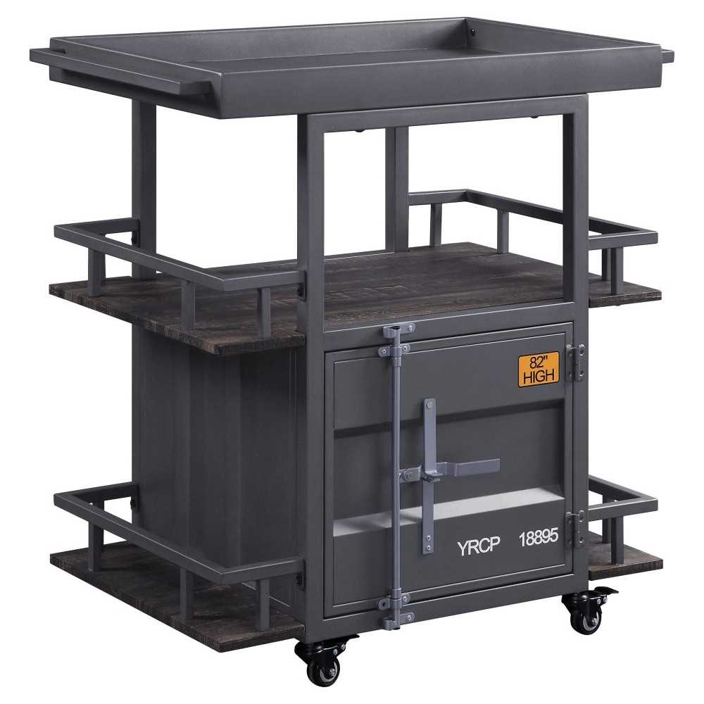ACME Cargo Serving Cart, Antique Walnut & Gunmetal ACME Cargo Serving Cart, Antique Walnut & Gunmetal