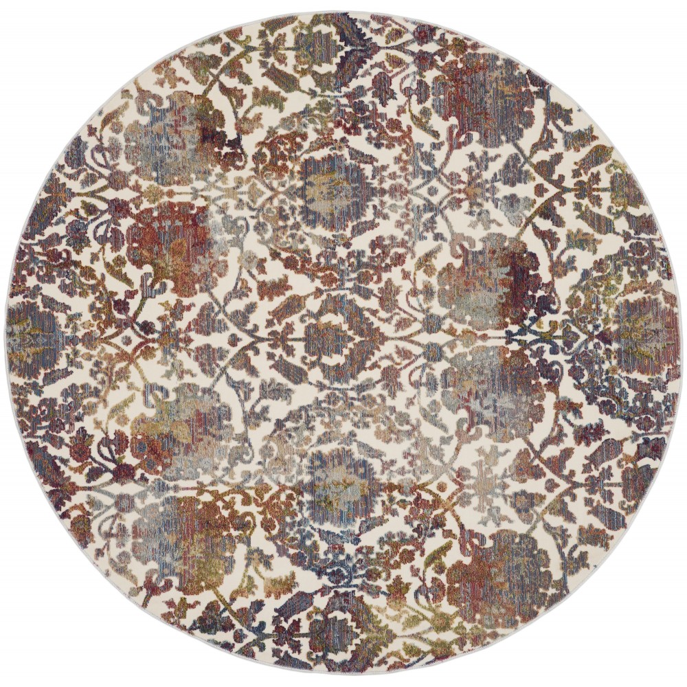 Nourison Ankara Global ANR06 Area Rug, White/Multicolor, 6' x 6'Round