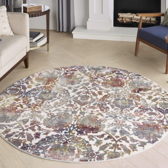 Nourison Ankara Global ANR06 Area Rug, White/Multicolor, 6' x 6'Round