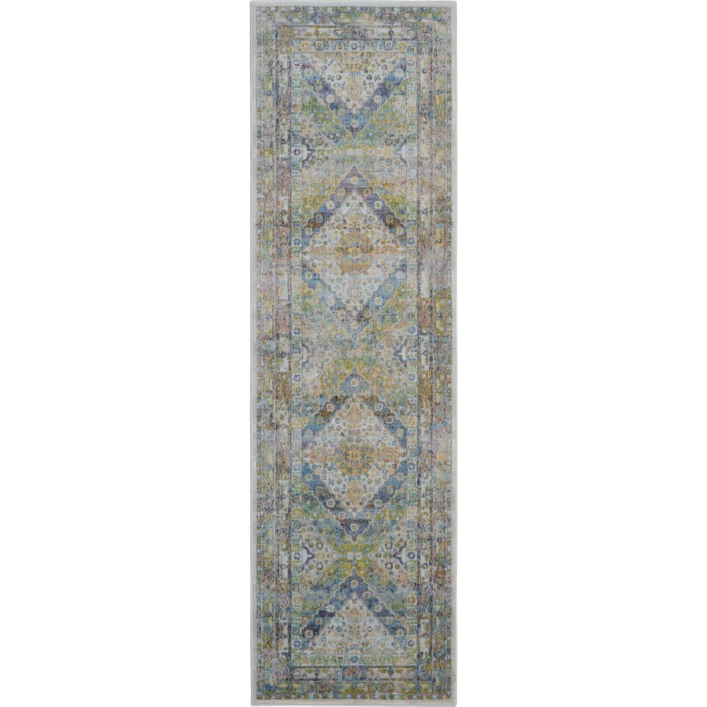 Nourison Ankara Global ANR07 Runner Rug, Blue/Green, 2' x 6'