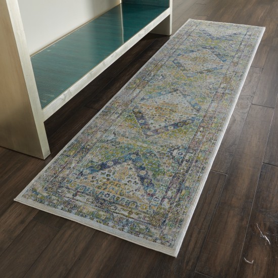 Nourison Ankara Global ANR07 Runner Rug, Blue/Green, 2' x 6'