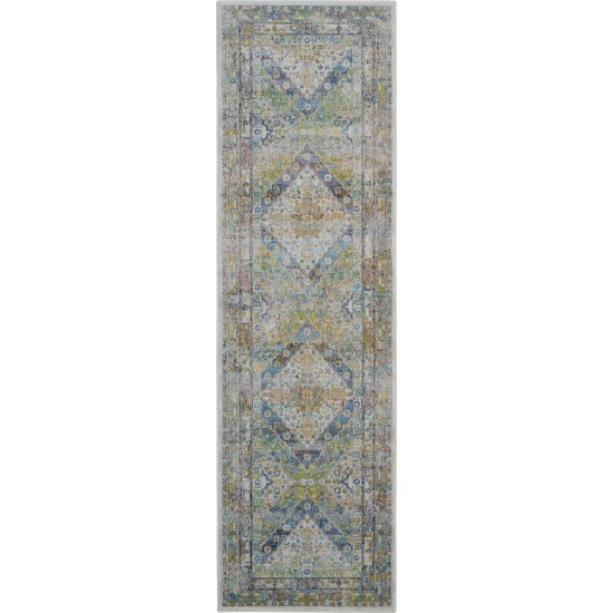 Nourison Ankara Global ANR07 Runner Rug, Blue/Green, 2'4" x 8'