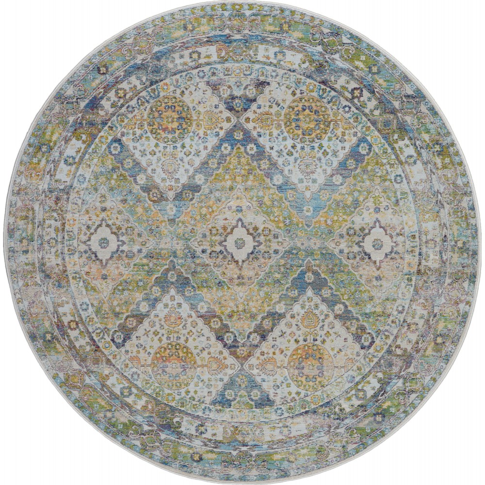 Nourison Ankara Global ANR07 Area Rug, Blue/Green, 4' x Round