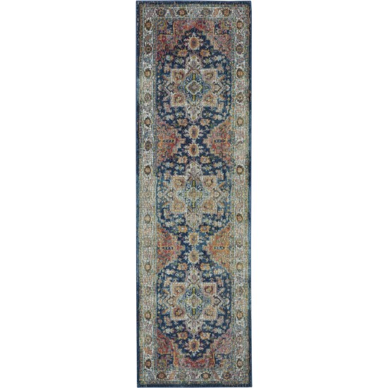 Nourison Ankara Global ANR11 Runner Rug, Blue/Multicolor, 2' x 6'