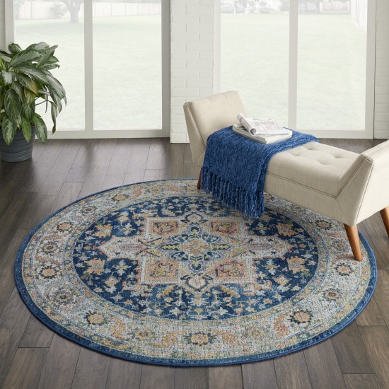 Nourison Ankara Global ANR11 Area Rug, Blue/Multicolor, 4' x Round