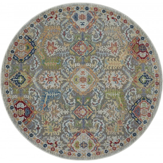 Nourison Ankara Global ANR12 Area Rug, Grey/Multicolor, 4' x Round