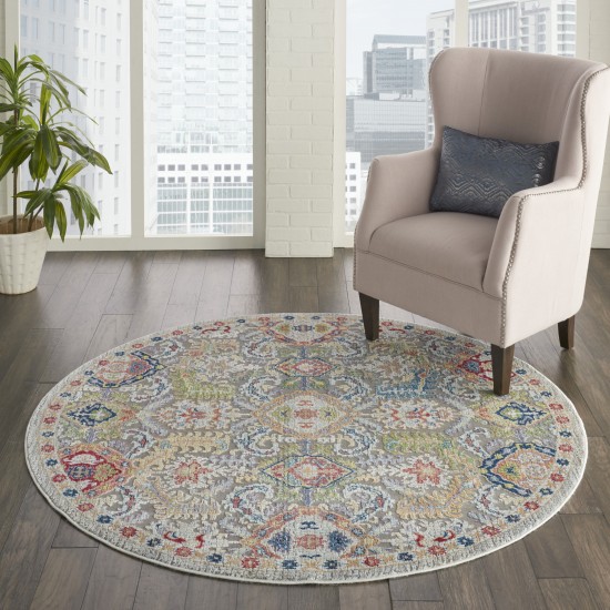 Nourison Ankara Global ANR12 Area Rug, Grey/Multicolor, 4' x Round