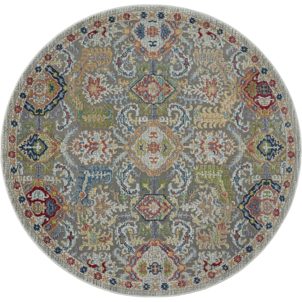 Nourison Ankara Global ANR12 Area Rug, Grey/Multicolor, 6' x Round