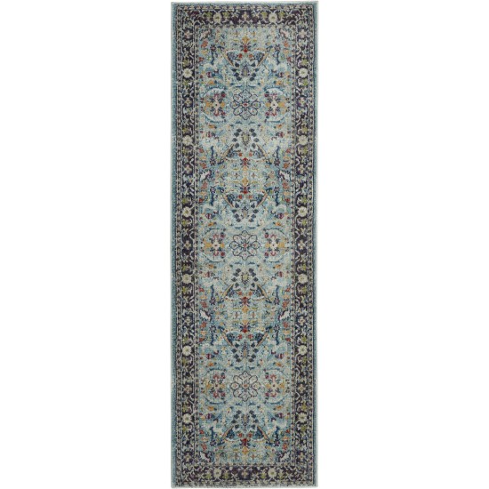 Nourison Ankara Global ANR14 Runner Rug, Teal/Multicolor, 2' x 6'