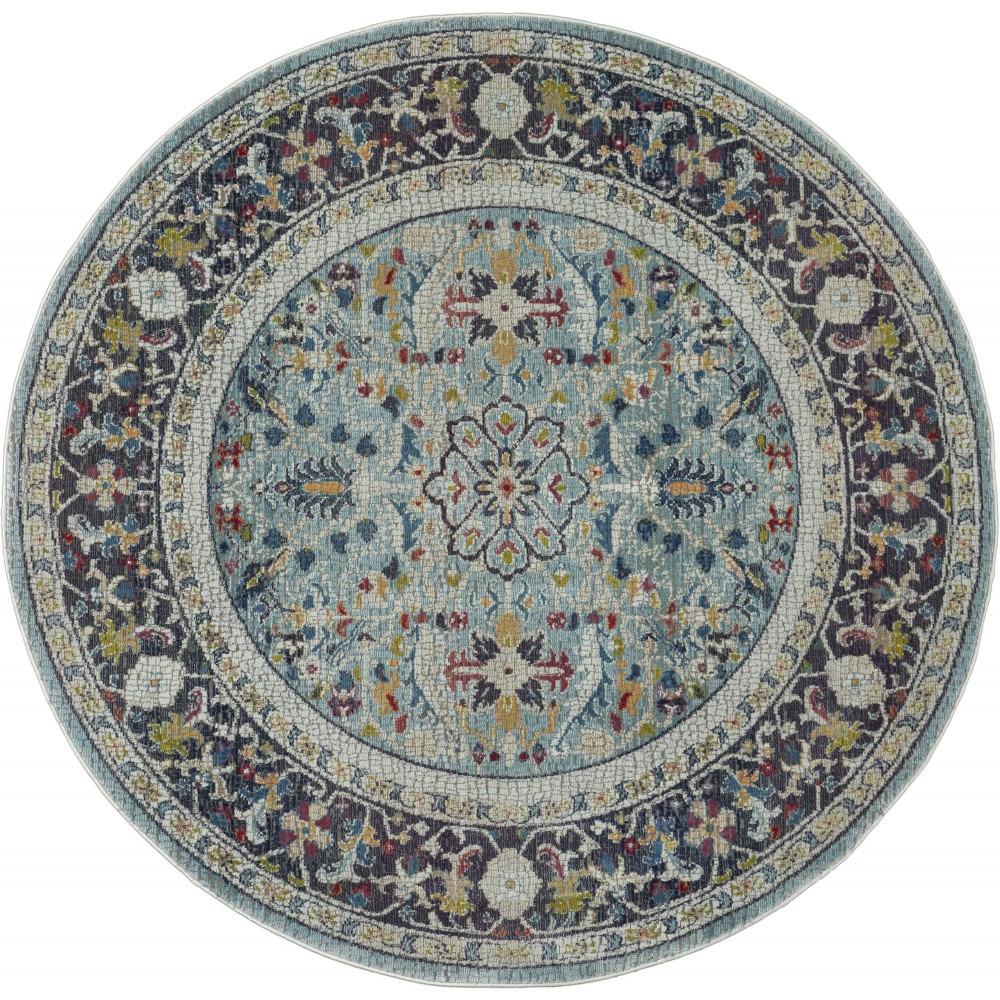 Nourison Ankara Global ANR14 Area Rug, Teal/Multicolor, 4' x Round