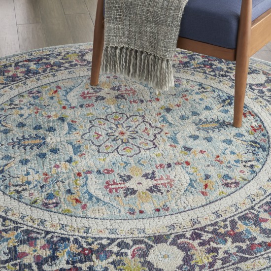 Nourison Ankara Global ANR14 Area Rug, Teal/Multicolor, 4' x Round