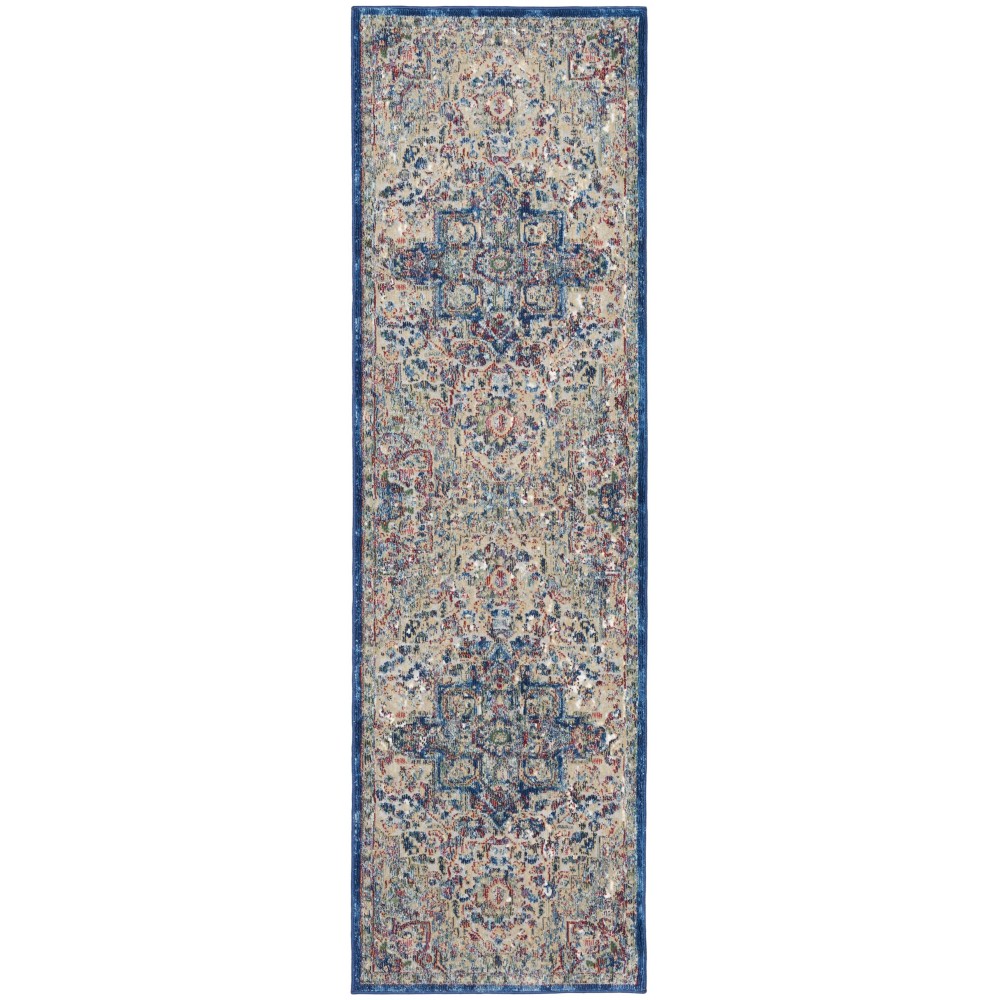 Nourison Ankara Global ANR15 Runner Rug, Grey/Navy, 2'4" x 8'