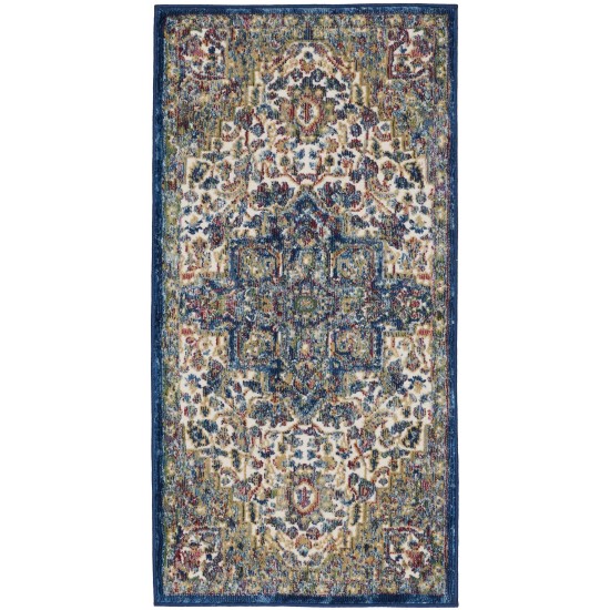 Nourison Ankara Global ANR15 Runner Rug, Ivory/Navy, 2' x 4'