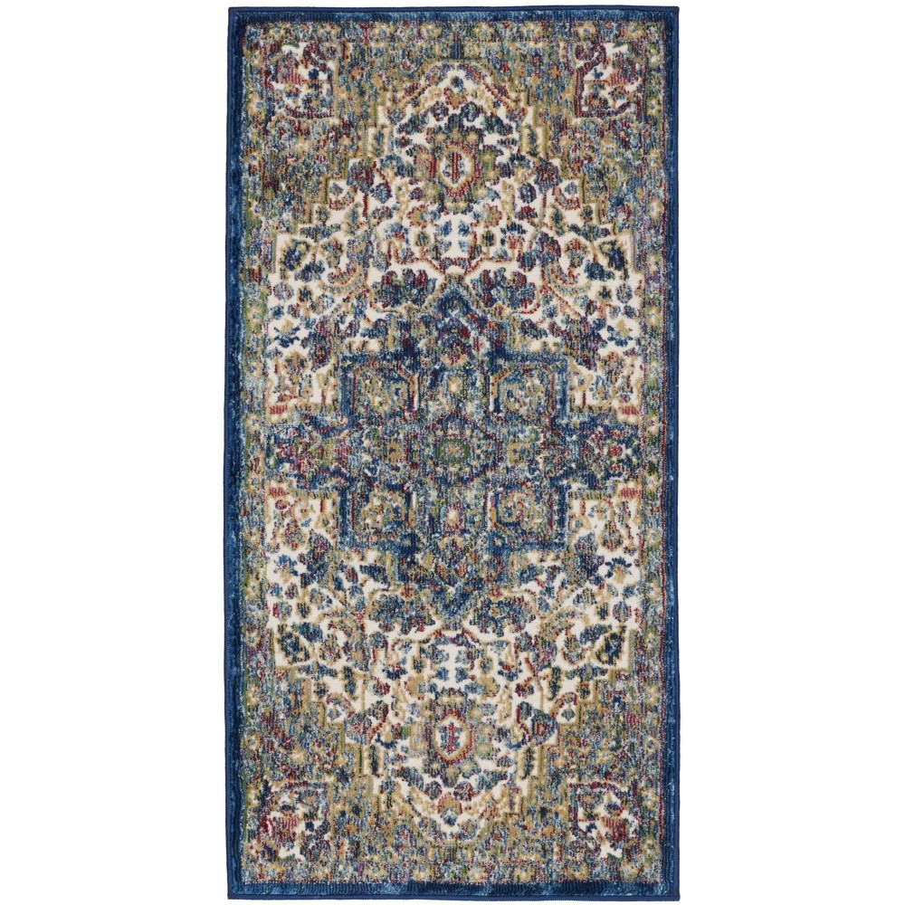 Nourison Ankara Global ANR15 Runner Rug, Ivory/Navy, 2' x 4'