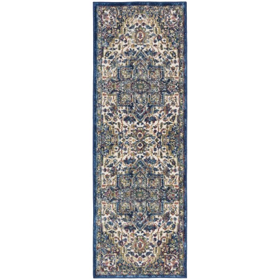 Nourison Ankara Global ANR15 Runner Rug, Ivory/Navy, 2' x 6'