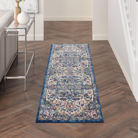 Nourison Ankara Global ANR15 Runner Rug, Ivory/Navy, 2'4" x 8'