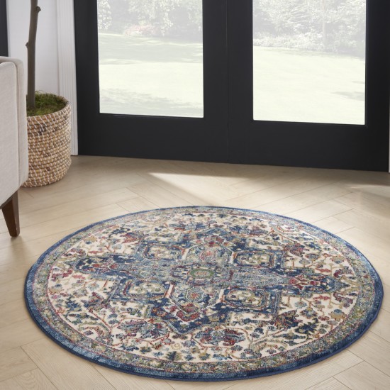 Nourison Ankara Global ANR15 Area Rug, Ivory/Navy, 4' x Round