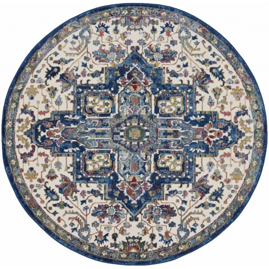 Nourison Ankara Global ANR15 Area Rug, Ivory/Navy, 6' x Round