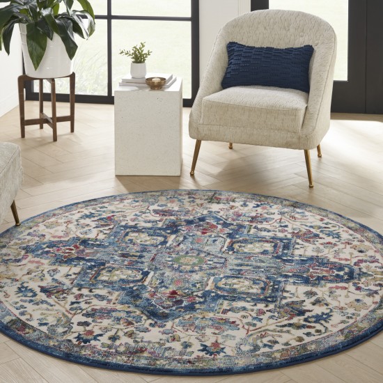 Nourison Ankara Global ANR15 Area Rug, Ivory/Navy, 6' x Round