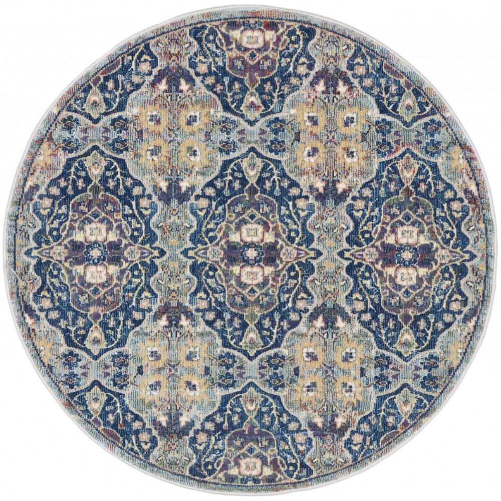 Nourison Ankara Global ANR16 Area Rug, Navy/Multicolor, 4' x Round