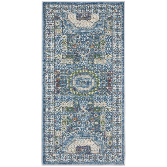 Nourison Ankara Global ANR17 Runner Rug, Ivory/Light Blue, 2' x 4'