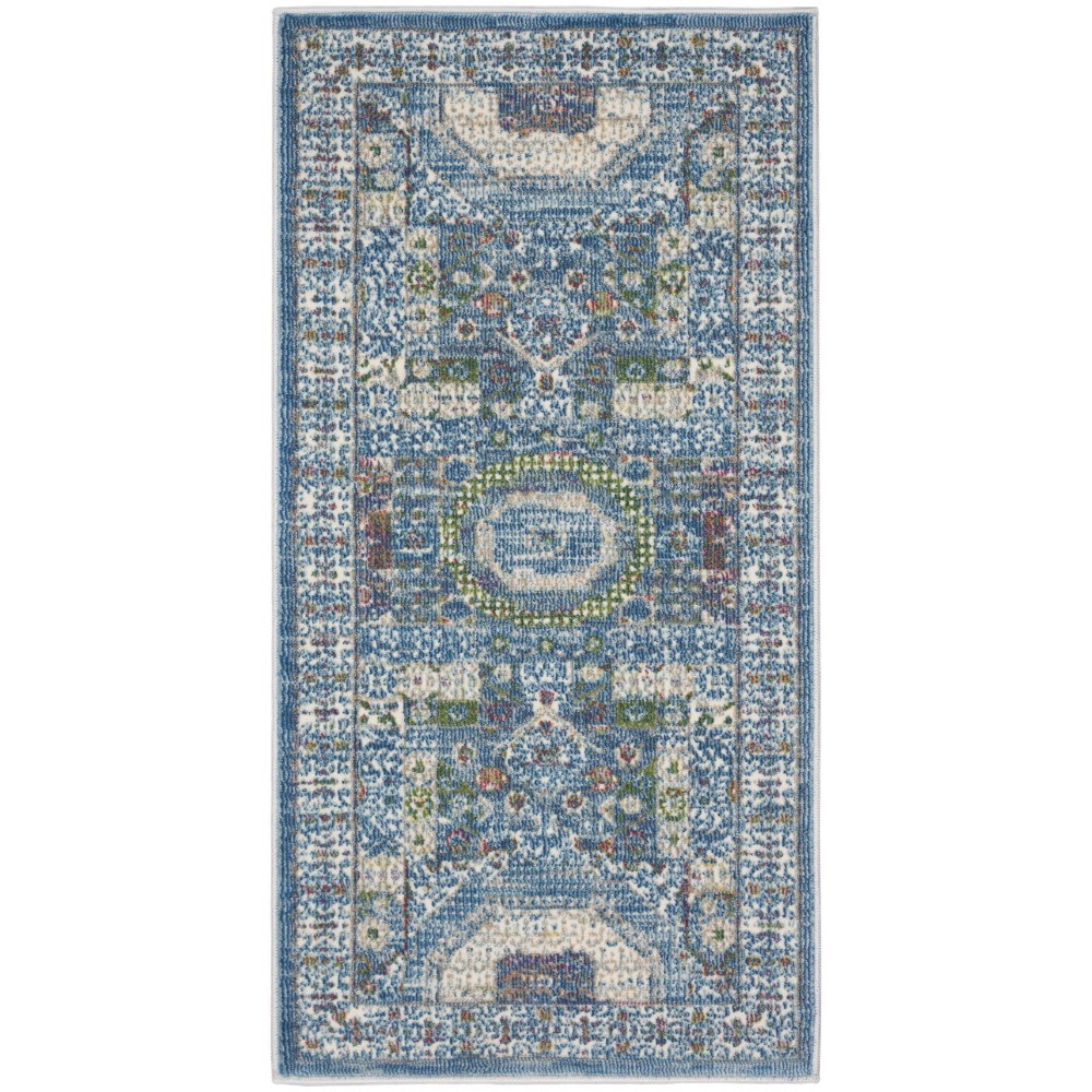 Nourison Ankara Global ANR17 Runner Rug, Ivory/Light Blue, 2' x 4'