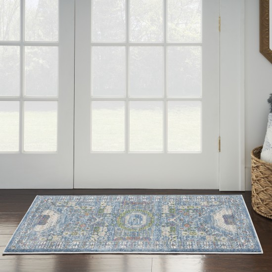 Nourison Ankara Global ANR17 Runner Rug, Ivory/Light Blue, 2' x 4'