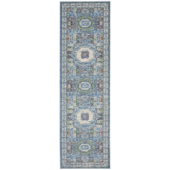 Nourison Ankara Global ANR17 Runner Rug, Ivory/Light Blue, 2' x 6'