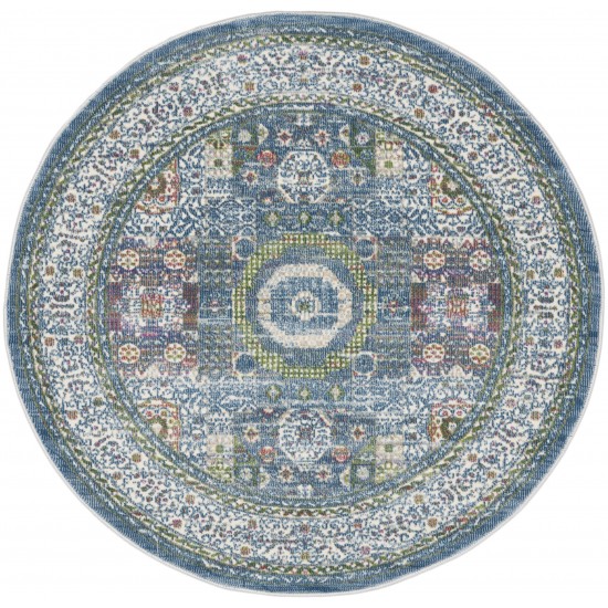 Nourison Ankara Global ANR17 Area Rug, Ivory/Light Blue, 4' x Round