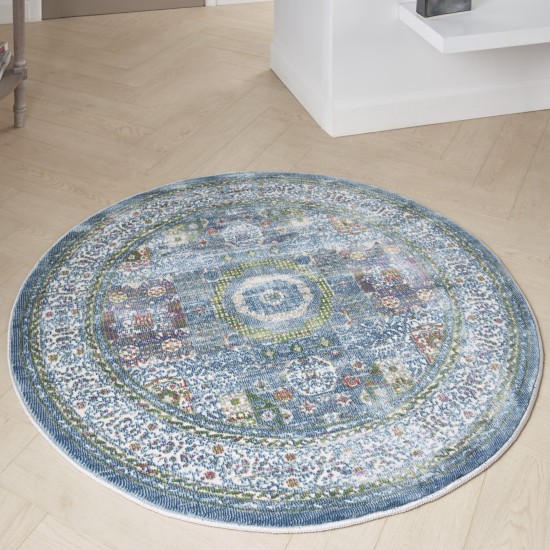 Nourison Ankara Global ANR17 Area Rug, Ivory/Light Blue, 4' x Round