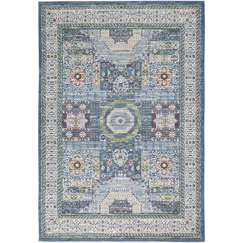 Nourison Ankara Global ANR17 Area Rug, Ivory/Light Blue, 5'3" x 7'6"