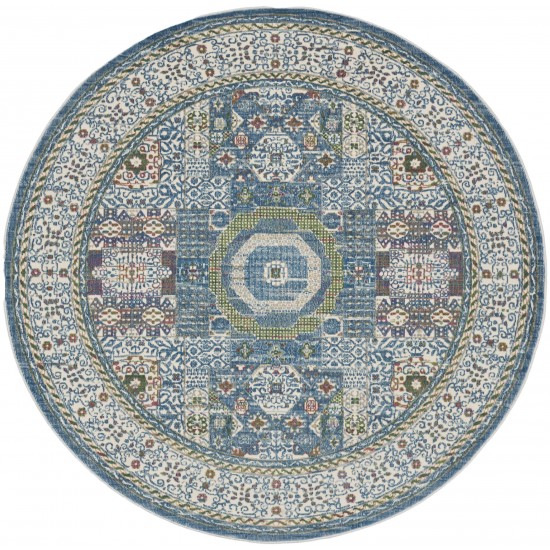 Nourison Ankara Global ANR17 Area Rug, Ivory/Light Blue, 6' x Round