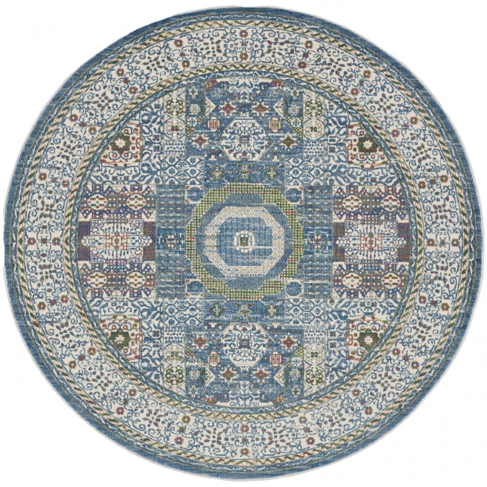 Nourison Ankara Global ANR17 Area Rug, Ivory/Light Blue, 6' x Round