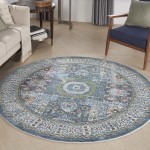 Nourison Ankara Global ANR17 Area Rug, Ivory/Light Blue, 6' x Round