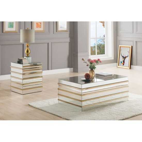 ACME Osma End Table, Mirrored & Gold
