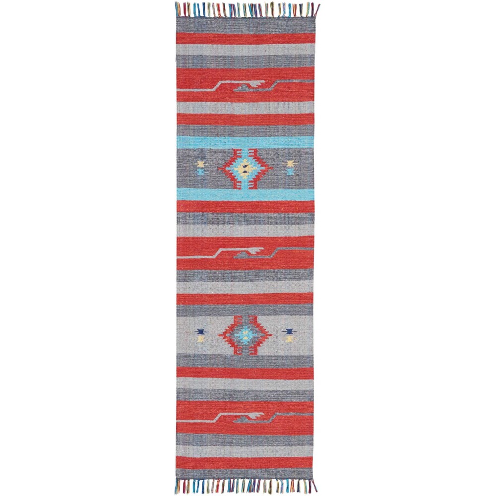 Nourison Baja BAJ01 Runner Rug, Grey/Red, 2'3" x 7'6"