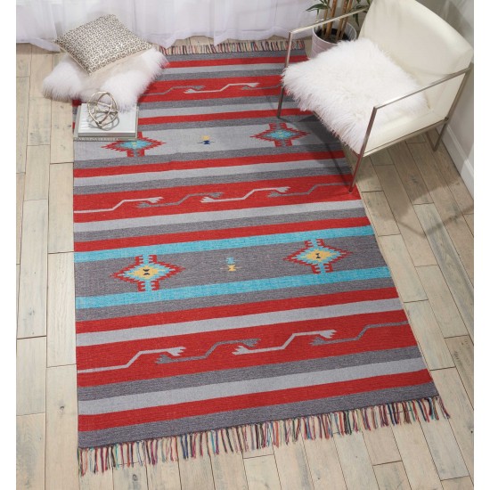 Nourison Baja BAJ01 Area Rug, Grey/Red, 6'6" x 9'6"