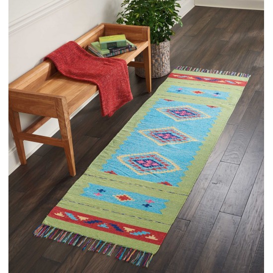 Nourison Baja BAJ02 Runner Rug, Blue/Green, 2'3" x 7'6"