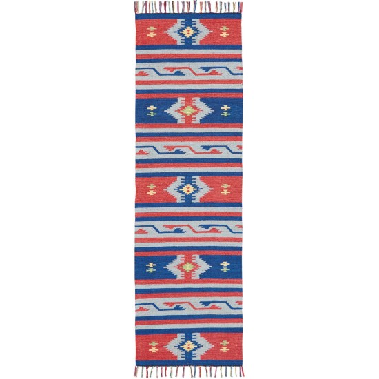 Nourison Baja BAJ03 Runner Rug, Blue/Red, 2'3" x 7'6"