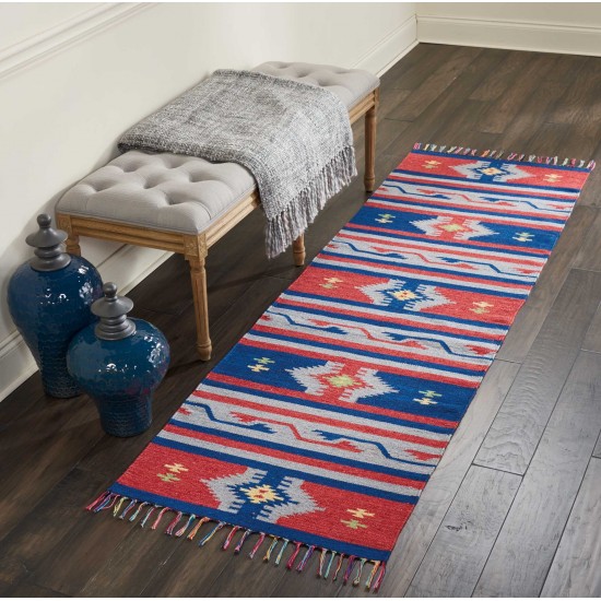 Nourison Baja BAJ03 Runner Rug, Blue/Red, 2'3" x 7'6"