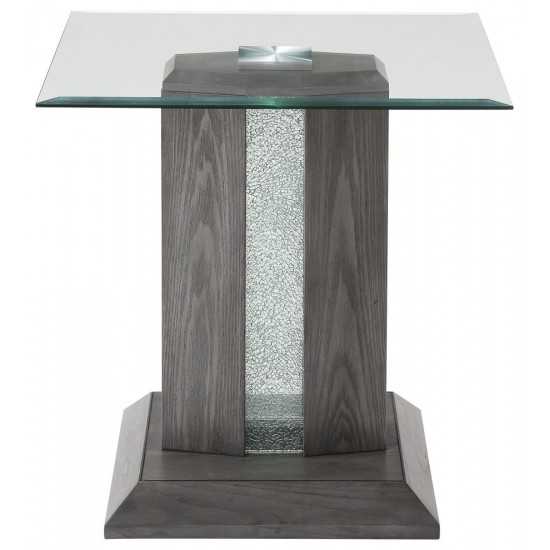 ACME Bernice End Table, Gray Oak & Clear Glass