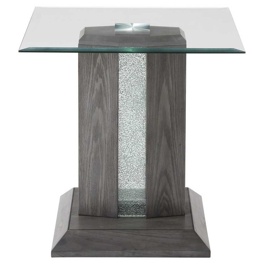 ACME Bernice End Table, Gray Oak & Clear Glass